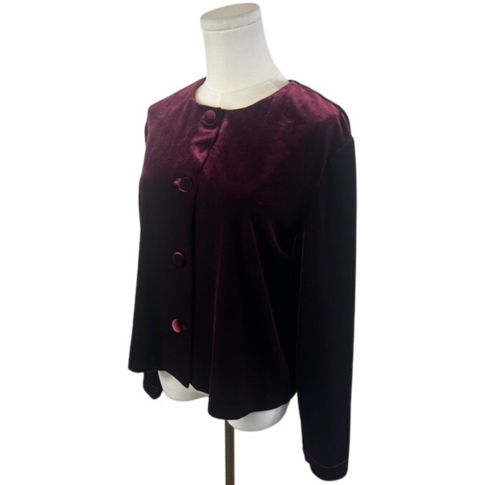 Talbots Burgandy Velvet Button Front Long Sleeve Top Jacket Women's Size Medium